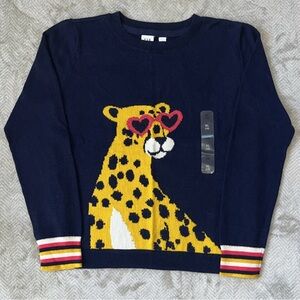 GAP Kids Navy Sweater with Heart Glasses Leopard